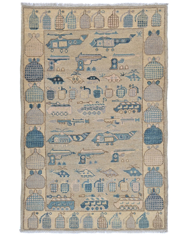 3x5 Gray Kuba Afghan Hand Knotted Wool Area Rug